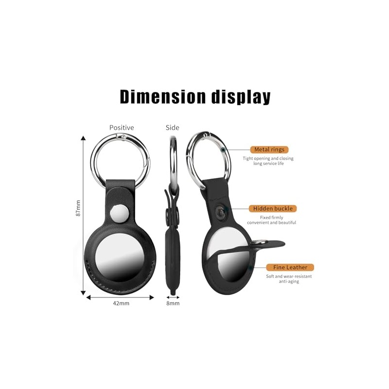 4 Pack PU Leather AirTag Holders with Metal Snap Keyring