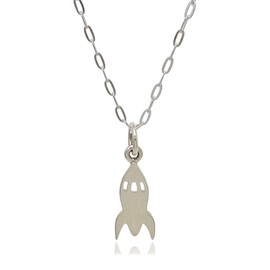 Sterling Silver Tiny Rocket Space Ship Flat Charm Necklace, 18"