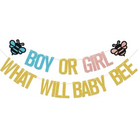 SJcysrilla Boy or Girl What Will Baby Bee Banner Bee Theme Baby Shower/Gender Reveal Party Decorations Supplies Gold Glitter
