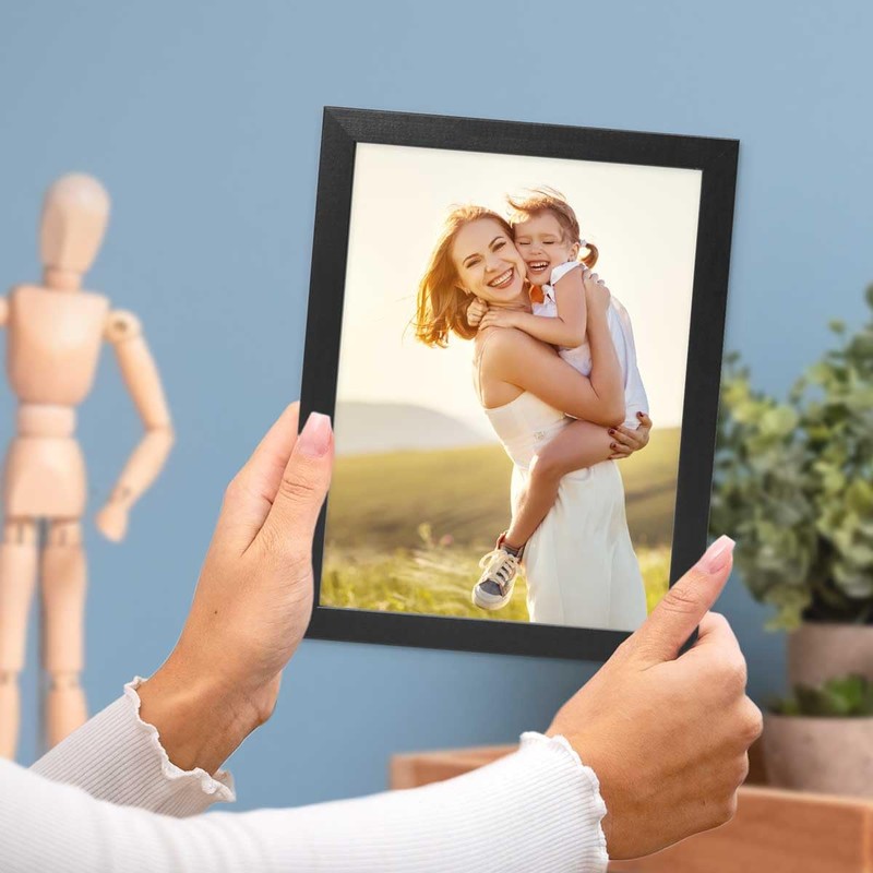 Photolini Black, Narrow, Solid Wood Picture Frame with Acrylic Glass