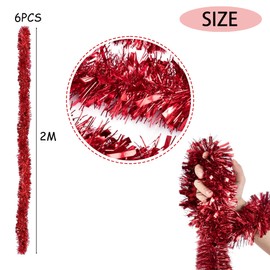 CLHXWU Pack of 6 12 m Christmas Tinsel Garland, Red, Garland, Red Christmas, Christmas Tree Decoration Garland, Tinsel Shiny Garland, Wedding, Holiday, Party Decoration (Red)