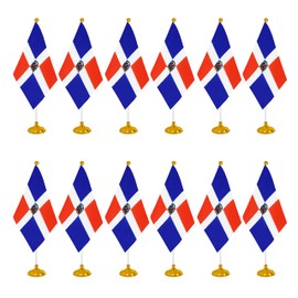 WXTWK 12 Pack Dominica Flag Dominican Desk Flag Small Mini Dominican Table Flags With Stand Base,Home Office Festival Events Celebration Decorations