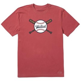 Life is Good Men's Crusher Tee Baseball and Bats, Faded Red
