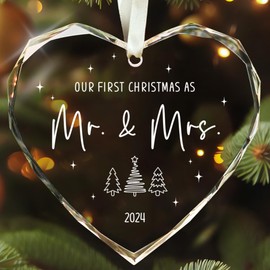 Wedding Gifts - Wedding Gifts for Couples 2024 - Mr and Mrs Gifts - Wedding Gifts for Newlyweds, Wedding Gifts for Bride - Bridal Shower Gifts - First Christmas Married Ornament 2024 - Glass Ornament