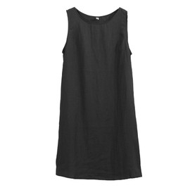 Amazhiyu Women's Linen Sleeveless Shift Dress with Pockets Crew Neck Casual Tank Dress Black