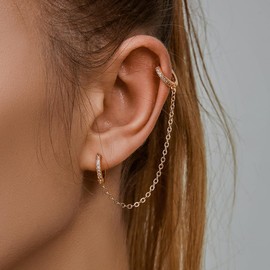 Dainty cute Huggie Hoop Earrings, Gold Plated chain earrings, Multiple Piercings 14K Gold Jewelry