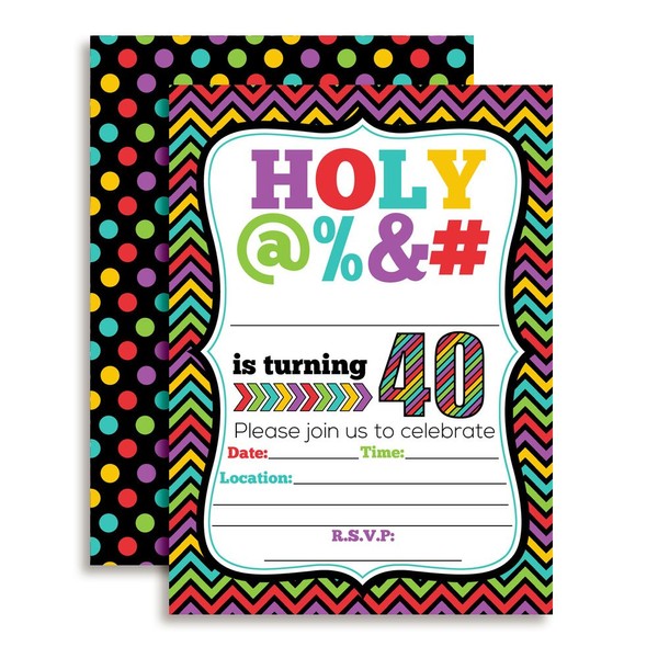 HOLY @% 40th Birthday Party Invitations, 20 Funny 5"x7" Fill In Cards with Twenty White Envelopes for Milestone Birthdays by AmandaCreation