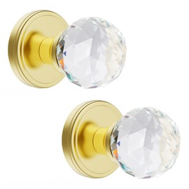 CLCTK 2 Pack Crystal Glass Dummy Door Knobs, Inactive Round Half-Dummy Door Knob Set, Single Side, Polished Brass