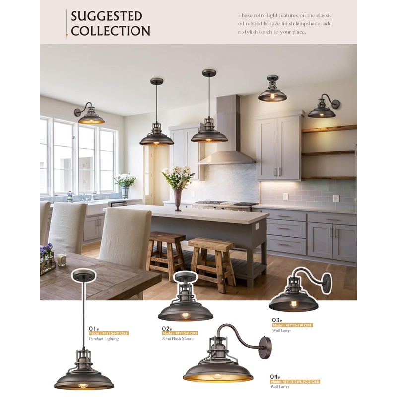 FEMILA Farmhouse Pendant Light,12-inch Barn Vintage Hanging Light Fixture for