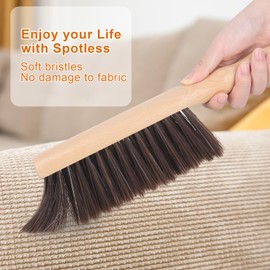 DMJJSD® 2Pcs Hand Brush, Beech Wood Soft Brush -11.8" Hand Broom Natural Solid Wooden Round Handle Brushes, 5 Rows of Soft Bristle Dust Brush Soft Broom for Counter Bed Sofa Bed Pet Fireplace Car