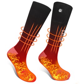 Heated Socks, Battery Rechargeable Electric Heating Socks, Thermal Warm Socks for Men Women Hiking Camping Winter Footwarmers (Black Grey, Medium)