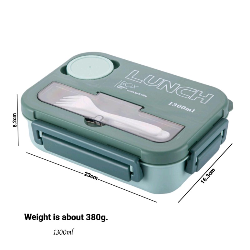 1.3L 4 Compartment Insulated Portable Plastic Bento Lunch Box, Microwaveable,