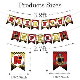 Talorine Need Four Speed Banner, Racing Car 4th Birthday Decorations, Boys Four Years Old Birthday Party Supplies
