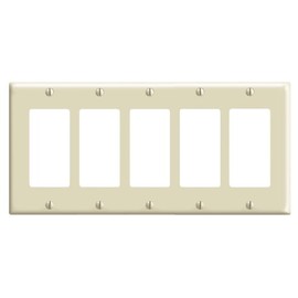 Leviton 5-Gang Decora/GFCI Device Decora Wallplate, Standard Size, Thermoset, Device Mount, 80423-I, Ivory