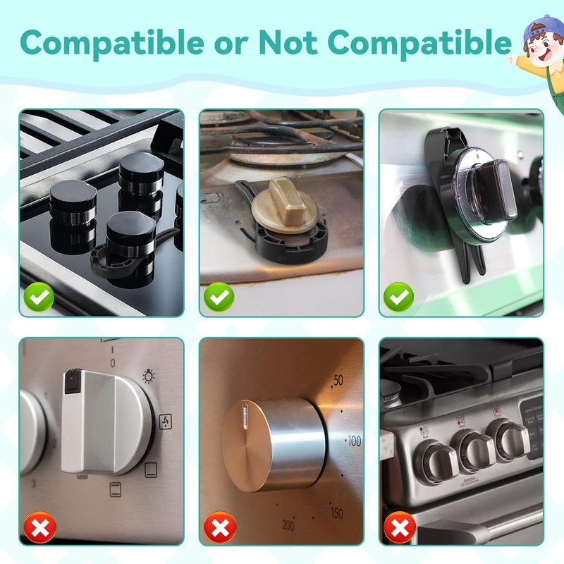 Gas Stove Knob Locks Protecting Kids and Pets; Oven Knob