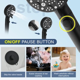 Taplong Hand Shower with Slide Bar and Tub Spout, 8 Setting Handheld Showerhead with ON/OFF Pause Switch, Shower System with Slide Bar Combo(Rough-In Valve Body & Trim Included)，Matte Black-TP049B