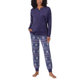 Nautica Women's 2 Piece Fleece Pajama Sleepwear Set, Blue Snow, Medium