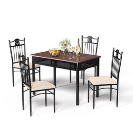 Tangkula 5 Piece Dining Table Set, Vintage Wood Top Padded Seat Dining Table and Chairs Set, Home Kitchen Dining Room Furniture
