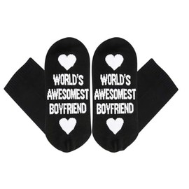 Gift for Boyfriend I Love My Girlfriend Socks Christmas Anniversary Valentines Gift for Boyfriend Socks Gift for Him (Worlds Awsomest Boyfriend Black)