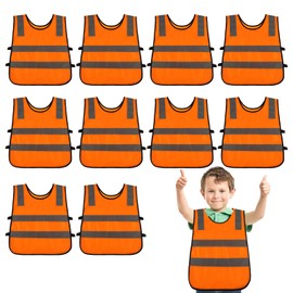 Pack of 10 Children's High Visibility Vests Car Safety Vests Reflective Safety Vest for Children 3-12 Years, Reflective Vest Children for School, Sports, Running, Road Traffic (Orange)