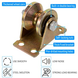 GUNGY Pulley Steel Cable Pulley for Ropes V-Groove Roller Wheel Heavy Duty Castors Load Capacity 200 kg for Roller Gates Garden Gates Factory Gates Pack of 2