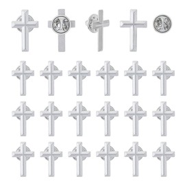 SUPERFINDINGS Pack of 24 Cross Lapel Pins Kaplan Cross Brooch 2.5 x 1.6 cm Alloy Platinum Brooch Memorial Pins Funeral Church Prayer Public Event Lapel Pin Wholesale, Metal