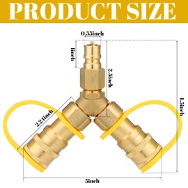 Zonon 3/8" Y-Splitter Quick Connect 2-Way Natural Gas Quick Connect Fittings with Shut Off Valve for Low Pressure Natural Gas Grills Propane Systems Rv Pizza Oven Courtyard Fire Pits and More