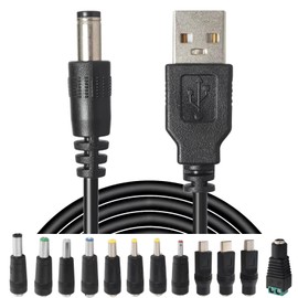 USB to DC Power Charging Cable with 12pcs DC Barrel Jack Universal Laptop Power Adapter Tips USB 2.0 to DC 5.5x2.1mm Plug Micro USB Type-C Connector Compatible Laptop Camera & More