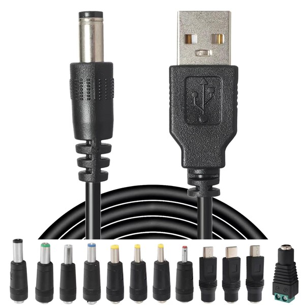 USB to DC Power Charging Cable with 12pcs DC Barrel