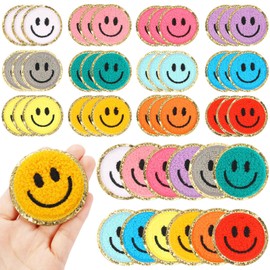 48 Pieces Smile Face Patch Cute Happy Face Patch Iron on Patch for Clothing Dress Jackets Jeans Hats Backpacks DIY Decorations (Bright Style)