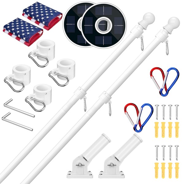 ZMTECH 2 Pack 6FT White Flag Pole Kit with Solar