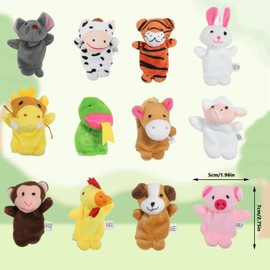 Pack of 12 Finger Puppets for Children, Finger Plush Toy, Animal Finger Puppet, Mini Plush Toys for Role Play, Early Childhood Education, Party Bags, Children's Birthday, Small Gifts for Nursery