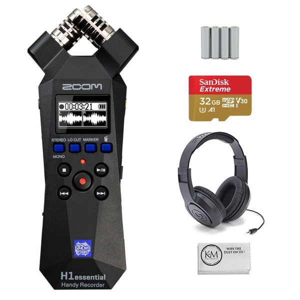 Zoom H1essential 2-Track 32-Bit Float Portable Audio Recorder Bundled with