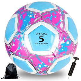 Size 5 Football Unisex - Adult Hybrid Training Football for Children and Adults Football Fans Item Football Lovers Birthday Gift Regular Play (Blue Pink, Size 5)