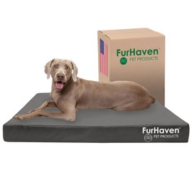 Furhaven Water-Resistant Cooling Gel Dog Bed for Large Dogs w/ Removable Washable Cover, For Dogs Up to 125 lbs - Indoor/Outdoor Logo Print Oxford Polycanvas Mattress - Stone Gray, Jumbo Plus/XXL