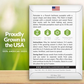 Survival Garden Seeds - Fairy Tale Pumpkin Seed for Planting - 3 Packs with Instructions to Plant and Grow Pumpkins in Your Home Vegetable Garden - Non-GMO Heirloom Variety