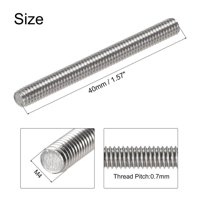 sourcing map M4 x 40 mm Fully Threaded Rod 304