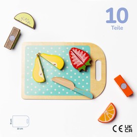 Wuddis Montessori Wooden Fruit for Cutting - Children's Kitchen Accessories Wood, 10 Pieces, Fruits with Velcro Fastening, Wooden Toy Kitchen FSC, Water-Based Colours, Safe and Environmentally
