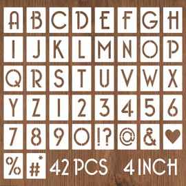 YEAJON 4 Inch Letter Stencils and Numbers, 42 Pcs Alphabet Drawing Stencils, Reusable Plastic Craft Templates for Painting on Wood, Wall, Fabric, Rock, Signage