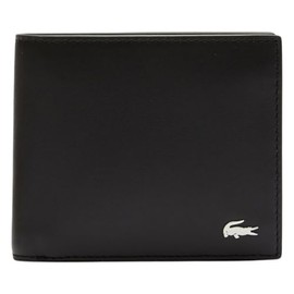 Lacoste NH1112FG Black (000) Leather Bifold Wallet with Coin Purse One Point Crocodile Genuine Leather Simple Chic Pocket Men's Men's, black (000)