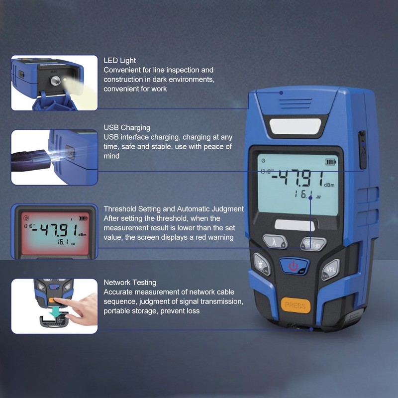 Optical Fiber Power Meter ‑70 To +6dBm Rechargeable Mini Fiber