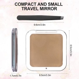Folding Compact Mirror, Pocket Mirror for Women Handheld Foldable & Portable 2-Sided with 15X Travel Magnifying Mirror with a Tweezer(Square 3.3'' x 3.3'', Khaki)