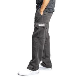 Men's Cargo Sweatpants Casual Fleece Joggers Loose Fit Open Bottom Athletic Pants for Men with Pockets Dark Gray L