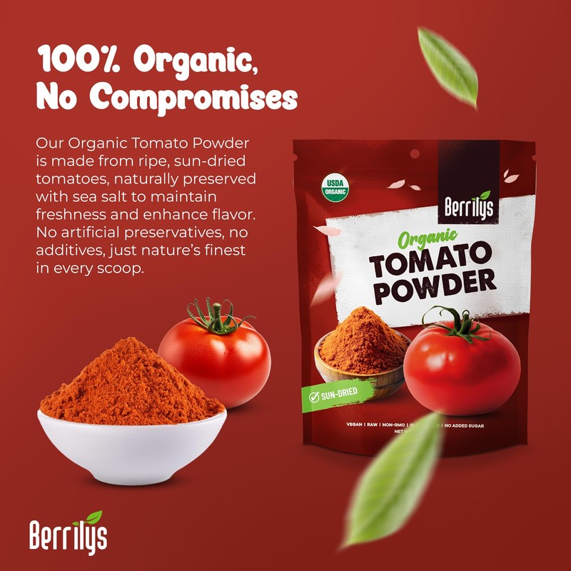 Organic Dried Tomato Powder with Salt, 16oz, USDA Certified, Dehydrated,