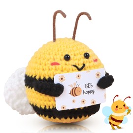 KufaerBeam Funny Positive Bee Crochet Doll with Positive Card Cute Office Decorative Bee Emotional Support Bee (B)