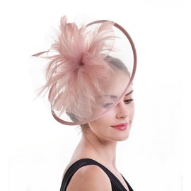 SAFERIN Fascinator Hair Clip Cocktail Hat Bowler Feather Flower Derby Kentucky Veil Wedding Party Hat Tea Fascinators (a-Skin Pink)