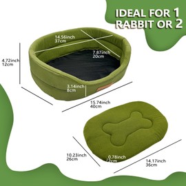 Acsist Rabbit Bed,Soft & Washable Bunny Bed with Cozy Removable Mat, Small Animal Cuddle Cup Hideout for Guinea Pig,Chinchilla, Hedgehog, Ferret (Green)