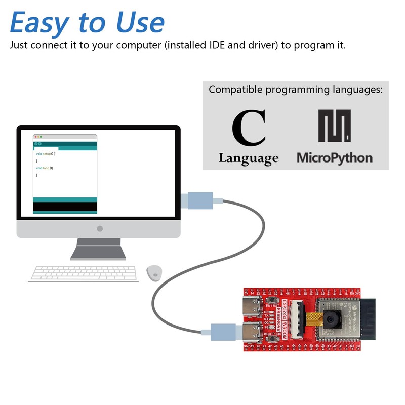 FREENOVE ESP32-S3-WROOM CAM Board (16 MB Flash), Dual-core 32-bit 240