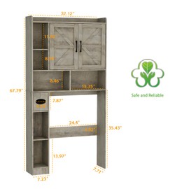 Over The Toilet Storage Cabinet, Farmhouse Storage Cabinet Over Toilet with 2 Barn Door & Toilet Paper Holder Stand，Home Space-Saving Toilet Rack, for Bathroom, Restroom, Laundry