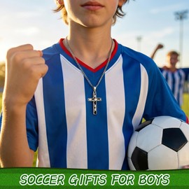 Sereney Soccer Necklace for Boys as Stainless Steel Soccer Prayer Cross Necklace Pendant with Philippians 4:13, Christian Soccer Gifts for Boys Young Athletes Religious Sports Jewelry for Boy Teen